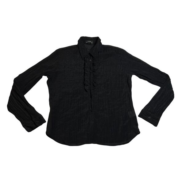 Vintage GUESS Ruffle Trim Button Up Shirt Size XL Semi Sheer Minimalist Y2K 90s - Picture 1 of 8